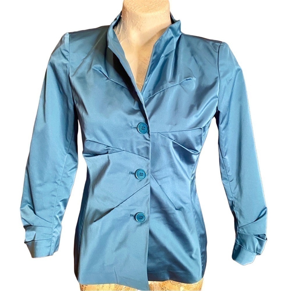 Lafayette 148 New York Vintage Blazer Jacket Peacock Blue Fitted Button  2